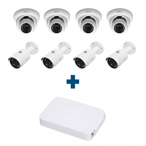 Комплект IP 4 уличные и 4 купольные камеры Dahua IPC-HFW1020SP-S3 / IPC-HDW1020SP-S3-0360