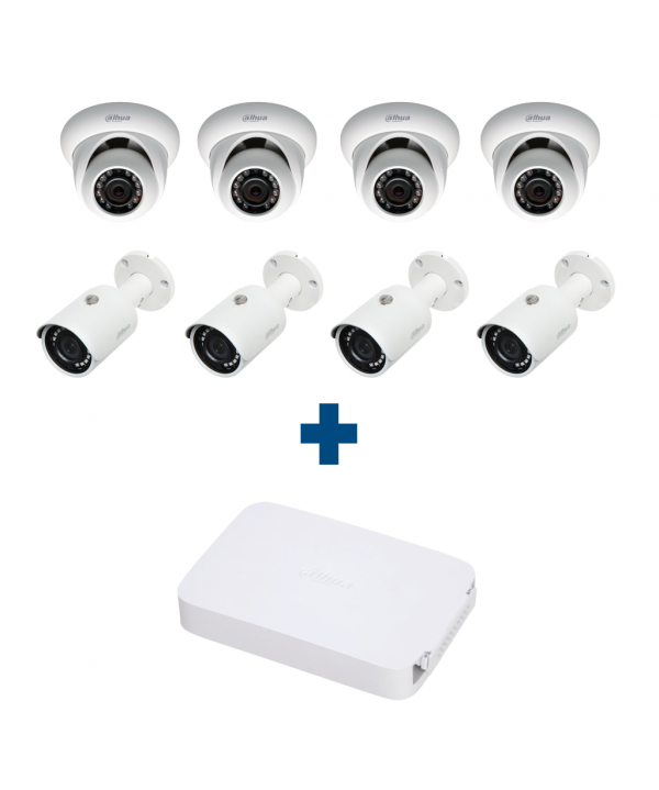 Комплект IP 4 уличные и 4 купольные камеры Dahua IPC-HFW1020SP-S3 / IPC-HDW1020SP-S3-0360