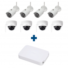 Комплект IP 4 купольные и 4 уличные Wi-Fi камеры Dahua IPC-HDBW1120EP-W / IPC-HFW1120SP-W